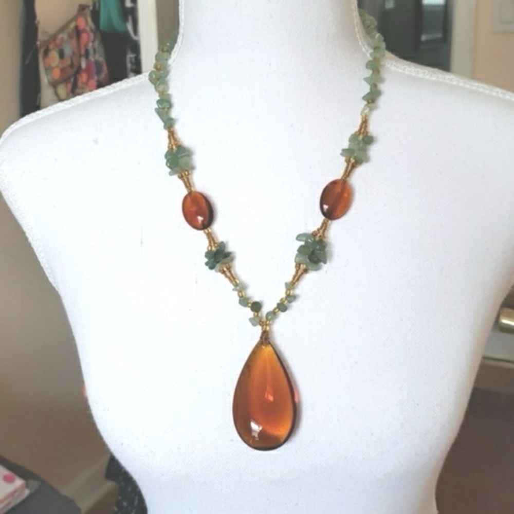 Amber Glass and Aventurine Necklace